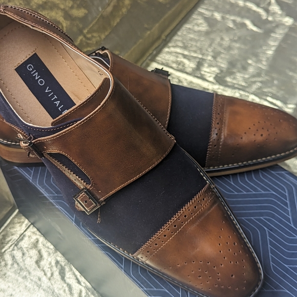 Gino Vitale Size 12 Monk Shoe D. Brown/Navy GV927 - Picture 4 of 9